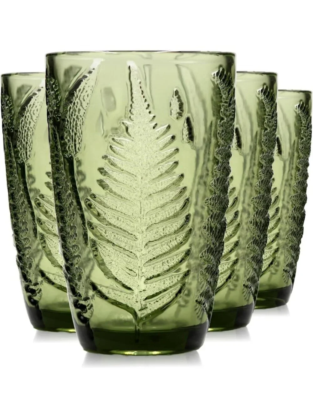 Vintage Fern Green Drinking Glasses Set of 4 | 12 oz Eco-Friendly Glass Cups